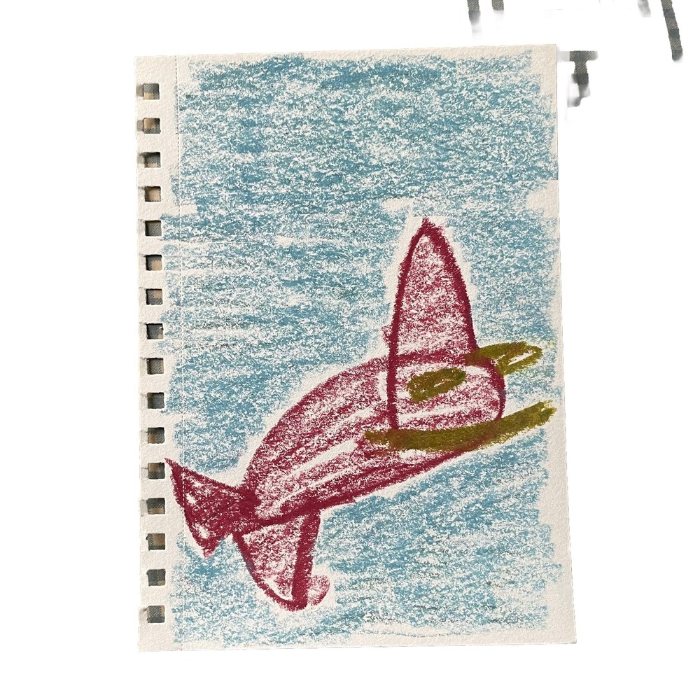 Original Pop Art Crayon Drawing Weird Shark Fish Monster Ocean Creature 5.5x8.5